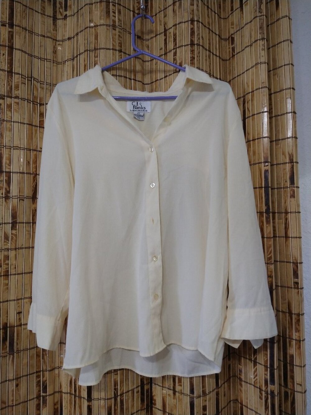 CJ Banks Yellow Gingham Check Lightweight Button-Down Blouse Size 1X